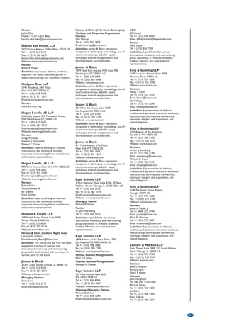 Partner 
Peter Mollerup 
Email: peter@logoslaw.dk 
PricewaterhouseCoopers 
Strandvejen 44, DK-2900 Hellerup, Denmark. 
Tel: +45 3945 3945 
Website: www.pwc.dk 
Partner 
Bent Jørgensen 
Tel: +45 2960 9204 
Email: bej@pwc.dk 
Activities: Business Recovery Services 
provides a full range of turnaround, 
restructuring and recovery services, including 
3 party reviews, refinancing, cash-flow 
management etc. 
Ronne  Lundgren Law Firm 
Tuborg Havnevej 19, DK-2900 Hellerup, 
Copenhagen, Denmark. 
Tel: +45 3525 2535 
Fax: +45 3525 2536 
Email: info@rl.dk 
Website: www.ronnelundgren.com 
Partners 
Poul Jagd Mogensen 
Tel: +45 3525 2935 
Email: pjm@rl.dk 
Jesper Lundgren 
Tel: +45 3525 2901 
Email: jl@rl.dk 
Activities: All types of insolvency and 
reorganisation work including court 
appointed trustee work, suspension of 
payment, voluntary creditors’ arrangements. 
DOMINICAN 
REPUBLIC 
Squire Sanders, Peña Prieto 
Gamundi 
Av. Pedro Henríquez Ureña No. 157, Santo 
Domingo, Dominican Republic. 
Tel: +1 (809) 742 4900 
Fax: +1 (809) 472 4999 
Website: www.squiresanders.com 
Restructuring  Insolvency Global 
Practice Group Leader 
Stephen D. Lerner 
Local Restructuring  Insolvency 
Contacts 
Pedro O. Gamundi 
Awilda M. Alcantara Bourdier 
Activities: The restructuring  insolvency 
group has over 100 restructuring and 
insolvency lawyers who represent financial 
institutions, distressed companies, insolvency 
practitioners, creditors’ committees, 
investors, and strategic and financial buyers of 
troubled companies. 
EGYPT 
Kosheri, Rashed and Riad Law 
Firm 
16A Maamal El. Sokkar Street, Garden City, 
Cario 11451, Egypt. 
Tel: +20 (2) 2795 4795 
Fax: +20 (2) 2795 8521 
Email: mailbox@krr-law.net 
Website: www.krr-law.com 
Managing Partner 
Dr. Tarek F. Riad 
Email: tarek.riad@krr-law.com 
Senior Partner 
Dr. Ahmed S. El. Kosheri 
Email: ahmed.elkosheri@krr-law.com 
Activities: Restructured numerous 
companies in the past in Egypt. 
SNR Denton LLP 
9 Shagaret El Dor Street, Zamalek; Mailing 
Address: PO Box 35, Agouza, Cairo, Egypt. 
Tel: +20 (2) 2735 0574 
Fax: +20 (2) 2736 7717 
Website: www.snrdenton.com 
Partner 
J. Michael Lacey 
ESTONIA 
Attorney at Law Borenius 
Pärnu mnt 15, Kawe Plaza, EE-10141 Tallinn, 
Estonia. 
Tel: +372 (6) 651 888 
Fax: +372 (6) 651 899 
Email: borenius@borenius.ee 
Website: www.borenius.ee 
Managing Partner 
Marti Hääl 
Partner 
Jaanus Mody 
Activities: Advises mainly corporate clients 
on all aspects of law, including insolvency and 
business restructuring, to ensure a reliable 
legal platform for developing new business 
opportunities. 
Raidla Lejins  Norcous 
Roosikrantsi 2, EE-10119 Tallinn, Estonia. 
Tel: +372 (6) 407 170 
Fax: +372 (6) 407 171 
Email: rln@rln.ee 
Website: www.rln.ee 
Partner, Attorney at Law 
Raino Paron 
Email: raino.paron@rln.ee 
Marketing  Communications Manager 
Kadri Lindpere 
Email: kadri.lindpere@rln.ee 
Activities: Corporate restructuring and 
insolvency. One of the largest full-service 
business law firms in Estonia with regional 
coverage across Northern Europe (RR 
Alliance). 
FINLAND 
Attorneys at law Borenius Ltd 
Yrjönkatu 13 A, FIN-00120 Helsinki, Finland. 
Tel: +358 (9) 615 333 
Fax: +358 (9) 615 334 99 
Email: info@borenius.com 
Website: www.borenius.com 
Director 
Jyrki Tähtinen 
Email: jyrki.tahtinen@borenius.com 
Partner 
Mika Salonen 
Email: mika.salonen@borenius.com 
Activities: Attorneys at law Borenius is a 
full service law firm with a strong track 
record on workouts, bankruptcies and court 
driven restructurings. 
Castrén  Snellman, Attorneys 
Ltd. 
Eteläesplanadi 14, PO Box 233, 
FIN-00131 Helsinki, Finland. 
Tel: +358 (20) 776 5765 
Fax: +358 (20) 776 5001 
Email: communications@castren.fi 
Website: www.castren.fi 
Senior Partner 
Pekka Jaatinen 
Tel: +358 (20) 776 5401 
Email: pekka.jaatinen@castren.fi 
Partner 
Pauliina Tenhunen 
Tel: +358 (20) 776 5406 
Email: pauliina.tenhunen@castren.fi 
Activities: Castrén  Snellman has been 
involved in Finland’s largest and most 
complex bankruptcy and restructuring 
proceedings that have included challenging 
international aspects. 
Grant Thornton 
Paciuksenkatu 27, FIN-00271 Helsinki, 
Finland. 
Tel: +358 (9) 512 3330 
Fax: +358 (9) 458 0250 
Email: firstname.surname@fi.gt.com 
Website: www.gtfinland.com 
Partners 
Kari Niemenoja 
Tel: +358 (9) 5123 3316 
Email: kari.niemenoja@fi.gt.com 
Jonni Leporanta 
Tel: +358 (9) 5123 3386 
Email: jonni.leporanta@fi.gt.com 
Activities: Financial restructuring and 
reorganisation advisory services, mergers  
acquisitions, transaction services. 
Lindfors  Co Attorneys at Law 
Ltd 
Kluuvikatu 3, FIN-00100 Helsinki, Finland. 
Tel: +358 (20) 762 2511 
Fax: +358 (20) 762 2519 
Email: firstname.lastname@lindforsco.com 
Partner 
Patrik Lindfors 
Activities: Regularly advising international 
clients in matters relating to Finnish 
insolvency and restructuring proceedings, 
including directors’ liability issues. 
PricewaterhouseCoopers Oy 
PO Box 1015 (Itämerentori 2), 
FIN-00101 Helsinki, Finland. 
Tel: +358 (9) 22800 
Fax: +358 (9) 657120 
Email: firstname.lastname@fi.pwc.com 
Website: www.pwc.com 
Partner 
Klaus Keravuori 
Tel: +358 (9) 2280 1928 
Email: klaus.keravuori@fi.pwc.com 
Partner 
Harri Valkonen 
Tel: +385 (9) 2280 1968 
Email: harri.valkonen@fi.pwc.com 
Activities: Provides a wide-range of 
professional services within troubled 
businesses, business turnarounds, company 
restructurings, and optimised exits with a 
clear view of rebuilding value to 
stakeholders. 
Roschier, Attorneys Ltd. 
Keskuskatu 7 A, FIN-00100 Helsinki, Finland. 
Tel: +358 (20) 506 6000 
Fax: +358 (20) 506 6100 
Website: www.roschier.com 
Partner 
Gunnar Westerlund 
Contact 
Jyrki Prusila 
Activities: Regularly advises international 
and domestic clients in insolvency matters, 
including assets realisation and MA 
restructuring, and creditors committee work. 
Waselius  Wist 
Eteläesplanadi 24 A, FIN-00130 Helsinki, 
Finland. 
Tel: +358 (9) 668 9520 
Fax: +358 (9) 668 95222 
Email: ww@ww.fi 
Website: www.ww.fi 
Senior Partner 
Jan Waselius 
Tel: +358 (9) 668 95234 
Email: jan.waselius@ww.fi 
207 
 