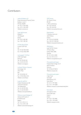 BMC Group 
22/F Nexxus Building, 41 Connaught Road 
Central, Central, Hong Kong. 
Tel: +852 8009 30643 
Website: www.bmcgroup.com 
Activities: Restructuring, class action, 
litigation, MA, and investor communications. 
Superior technology, expertise and greatest 
cost efficiencies in data and claims 
management. 
Clifford Chance 
28th Floor, Jardine House, 
One Connaught Place, Hong Kong. 
Tel: +852 2825 8888 
Fax: +852 2825 8800 
Website: www.cliffordchance.com 
Restructuring  Insolvency, Partners 
Scott Bache 
Tel: +852 2826 2413 
Email: scott.bache@cliffordchance.com 
Nicholas Dunstone 
Tel: +852 2825 8909 
Email: nicholas.dunstone@cliffordchance.com 
Partner 
Donna Wacker 
Tel: +852 2826 3478 
Email: donna.wacker@cliffordchance.com 
Activities: The global restructuring and 
insolvency group advises lenders, other 
creditors, debtors, shareholders and investors 
in complex financial restructurings and cross-border 
insolvencies. 
Deacons 
5th Floor, Alexandra House, 18 Chater Road, 
Central, Hong Kong. 
Tel: +852 2825 9211 
Fax: +852 2810 0431 
Email: hongkong@deacons.com.hk 
Website: www.deacons.com.hk 
Head of Finance  Insolvency 
Department 
Simon Deane 
Tel: +852 2825 9209 
Email: simon.deane@deacons.com.hk 
Partner, Finance  Insolvency 
Department 
Philip Gilligan 
Tel: +852 2825 9716 
Email: philip.gilligan@deacons.com.hk 
Activities: Advises on all aspects of 
insolvency, restructuring and rescue to a 
wide range of clients, including leading banks 
and accountancy firms. 
Deloitte 
32/F One Pacific Place, 88 Queensway, 
Hong Kong. 
Tel: +852 2852 1600 
Fax: +852 2541 1911 
Website: www.deloitte.com 
Head of Restructuring Services 
Joseph Lo 
Tel: +852 2852 1647 
Email: derlai@deloitte.com.hk 
Activities: Deloitte advises stakeholders in 
underperforming or distressed businesses 
including creditors and directors. Services 
include insolvency appointments, financial 
restructuring, turnaround and business 
reviews. 
Duan  Duan Law Firm Hong 
Kong Office, China 
Suites 3416-3418, Jardine House, 
1 Connaught Place, Central, Hong Kong. 
Tel: +852 2973 0668 
Fax: +852 2525 0183 
Email: jasonju@duanduan.com 
Website: www.duanduan.com 
Attorney-at-law 
Ju Xiaolin (Jason Ju) 
Ferrier Hodgson Limited 
14/F Hong Kong Club Building, 
3A Chater Road, Central, Hong Kong. 
Tel: +852 2820 5600 
Fax: +852 2521 7632 
Email: fh@fh.com.hk 
Website: www.fh.com.hk 
Executive Directors 
Rod Sutton 
Activities: Provider of restructure and 
turnaround, financial advisory, forensics and 
corporate recovery services in the Asia 
Pacific region. 
Hogan Lovells 
11/F, One Pacific Place, 88 Queensway, 
Hong Kong. 
Tel: +852 2219 0888 
Fax: +852 2219 0222 
Email: enquiry@hoganlovells.com 
Website: www.hoganlovells.com 
Partners 
Neil McDonald 
Allan Leung 
Activities: Experts advising on business 
restructuring and insolvency, including 
corporate restructuring, formal insolvencies 
and creditor representation. 
Latham  Watkins LLP 
41st Floor, One Exchange Square, 
8 Connaught Place, Central, Hong Kong. 
Tel: +852 2522 7886 
Fax: +852 2522 7006 
Website: www.lw.com 
Partner 
Joe Bevash 
Contacts 
John Houghton 
Tel: +44 (20) 7670 1000 
Jan Baker 
Tel: +1 (212) 906 1200 
Mitchell Seider 
Tel: +1 (212) 906 1200 
Peter Gilhuly 
Tel: +1 (213) 485 1234 
Activities: Global law firm with more than 
2000 lawyers in 31 offices worldwide, 
including over 500 lawyers throughout 
Europe. Offers a full range of services in 
insolvency, workouts and restructurings and 
is acknowledged as a leading bankruptcy 
lender law firm. 
Lynchpin Bondholder 
Management 
56-58 Wellington Street, Wellington Plaza 
402,Central, Hong Kong. 
Website: www.lynchpinbm.com 
Managing Director 
Elizabeth Wilson 
Tel: +850 2526 5404 
Email: ewilson@lynchpinbm.com 
Vice President 
Ken Abela 
Tel: +850 2526 5406 
Email: kabela@lynchpinbm.com 
Activities: Bankholder identification; tender, 
consent and exchange agent, tabulation agent, 
fiscal agent, settlement services. 
Mayer Brown JSM 
16-19 Floors, Prince’s Building, 
10 Chater Road, Central, Hong Kong. 
Tel: +852 2843 2211 
Fax: +852 2845 9121 
Email: hongkong@mayerbrownjsm.com 
Website: www.mayerbrownjsm.com 
Partners 
Steven Miller 
Tel: +66 (2) 108 8565 
Email: steven.miller@mayerbrownjsm.com 
John Marsden 
Tel: +852 2843 2584 
Email: john.marsden@mayerbrownjsm.com 
Activities: The highly-regarded team across 
our Asian offices has acted in the most 
complex restructuring and insolvency cases 
in the region. 
Minter Ellison 
15th Floor, Hutchison House, 
10 Harcourt Road, Central, Hong Kong. 
Tel: +852 2841 6888 
Fax: +852 2810 0235 
Website: www.minterellison.com 
Head of Insolvency  Restructuring 
Practice 
Anthony Hill 
Email: anthony.hill@minterellison.com 
Activities: Total legal advisory service for 
Hong Kong and Asia-Pacific multi-jurisdictional 
insolvencies and restructures, 
including security enforcement and asset 
tracing. 
Nixon Peabody LLP 
50th Floor, Bank of China Tower, 
1 Garden Road, Central, Hong Kong. 
Tel: +852 9307 3900 
Fax: +852 2521 0220 
Website: www.nixonpeabody.com 
Contact: 
David Cheng 
Email: dcheng@nixonpeabody.com 
O’Melveny  Myers LLP 
AIA Central, 1 Connaught Road Central, 
Hong Kong. 
Tel: +852 3512 2300 
Fax: +852 2522 1760 
Email: omminfo@omm.com 
Website: www.omm.com 
Partner 
Yi Zhang 
Activities: Offering major insolvency and 
restructuring capabilities. Clients include 
funds, major banks, insurance companies and 
other financial concerns, and entertainment 
firms. 
PricewaterhouseCoopers Hong 
Kong/China 
22nd Floor, Prince’s Building, 
10 Chater Road, Central, Hong Kong. 
Tel: +852 2289 8888 
Fax: +852 2869 6311 
Website: 
www.pwchk.com/home/eng/brs-index.html 
Partners 
Ted Osborn 
Tel: +852 2289 2299 
Email: t.osborn@hk.pwc.com 
Victor Jong 
Tel: +86 (21) 2323 3650 
Email: victor.yk.jong@cn.pwc.com 
Anthony Boswell 
Tel: +852 2289 2455 
Email: anthony.boswell@hk.pwc.com 
Activities: Over 70 specialists in China 
involved in business reviews, distressed MA, 
NPL advisory and formal insolvency and 
receivership appointments. 
Roland Berger Strategy 
Consultants Hong Kong Ltd. 
19/F, Two International Finance Centre, 
8 Finance Street, Hong Kong. 
Tel: +852 2251 8823 
Fax: +852 2251 1818 
Website: www.rolandberger.com 
Partner 
Qi Wu 
Tel: +86 (10) 844000 88608 
Email: qi_wu@cn.rolandberger.com 
Activities: Roland Berger Strategy 
Consultants is a leading global strategy 
consultancy. Within their restructuring 
practice they focus on complex operational 
and financial restructurings/distressed MA 
as well as insolvency support. 
216 
 