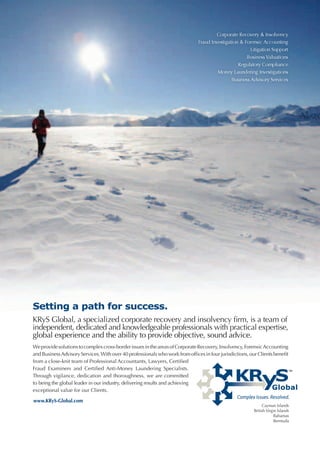 Corporate Recovery & Insolvency 
Fraud Investigation & Forensic Accounting 
Litigation Support 
Business Valuations 
Regulatory Compliance 
Money Laundering Investigations 
Business Advisory Services 
. 
g fo 
or   