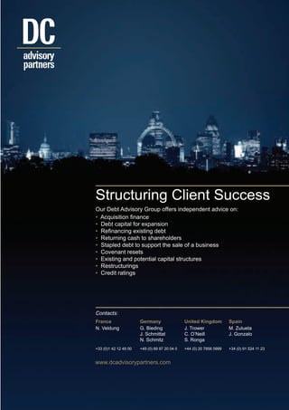 Conclusion 
At best, restructuring processes are successful 
combinations of strategic, financial and legal tasks and 
reorganisations. A thorough and honest analysis of 
the current status is also imperative to reach the 
desired results. 
Although certain improvement in that respect 
have been witnessed, the weight is still too much 
on reorganising only the debt-side of the balance, 
instead of improving the permanent performance by 
concentrating more on the business itself. The 
Reorganisation of Enterprises Act gives room to bring 
necessary actions to the table. We hope to be 
witnessing positive changes in that tradition and 
ultimately creating permanent value to all 
stakeholders. 
Authors: 
Kari Niemenoja, Partner 
Jonni Leporanta, Partner 
Grant Thornton Finland Oy 
Paciuksenkatu 27 
FIN-00270 Helsinki 
Finland 
Tel: +358 (0)9 512 3330 
Fax: +358 (0)9 458 0250 
Email: kari.niemenoja@fi.gt.com 
jonni.leporanta@fi.gt.com 
Website: www.gtfinland.com 
83 
As part of the financial analysis it is important to 
get a detailed enough understanding of the conditions 
and financial obligations of existing financing and the 
impact on future cash flow and liquidity positions. 
Off-balance-sheet items 
Items outside the balance sheet can also be relevant for 
the financial analysis in connection with a restructuring 
process. Items not yet recorded in the balance sheet 
and contingent liabilities can have a significant impact on 
the financial position and future liquidity position. 
Typical off-balance-sheet items to be considered are 
• guarantees given; 
• rent and leasing; 
• environmental liabilities; 
• derivative instruments; 
• financial liabilities from litigation processes; 
• contractual agreements; and 
• financial covenants related to existing debt. 
Budgets and forecasts 
Forecasts and development of realistic detailed enough 
budgets as support for future decision making is a key 
element also for the financial analysis. When analysing an 
existing future forecast, focus should be placed on 
underlying assumptions concerning significant items 
included in the forecast. 
Future forecasting is always a more or less 
challenging task especially in a difficult economic 
climate. Therefore it can be meaningful to include a 
sensitivity analysis taking into account the different 
outcome of the key elements of the forecast. The 
analysis can include different growth rates for future 
turnover, different EBITDA levels and the impact on 
profitability and cash flows. 
 