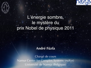 Lʼénergie sombre, 
        le mystère du  
prix Nobel de physique 2011#



             André Füzfa

           Chargé de cours
Namur Center for Complex Systems (naXys)
    Université de Namur (Belgique)
 