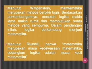 11/29/2014 
28 
Filsafat Matematika dan Aliran-aliran 
Matematika 
 