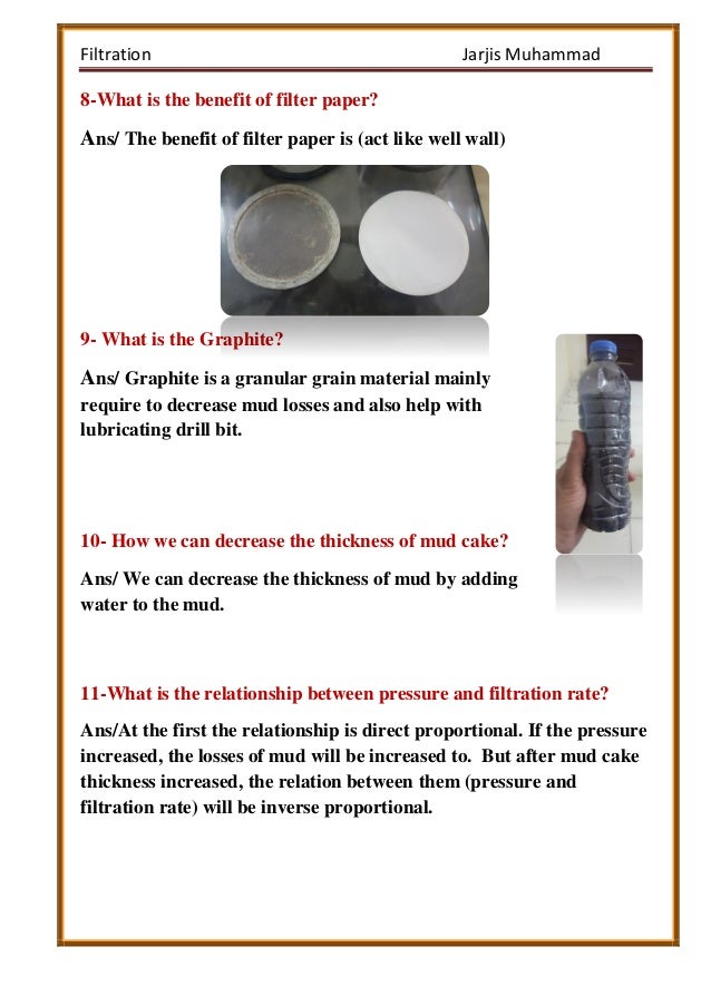 Filtration exp. mud lab, drilling engineering by jarjis