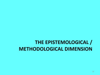 THE EPISTEMOLOGICAL /
METHODOLOGICAL DIMENSION
33
 