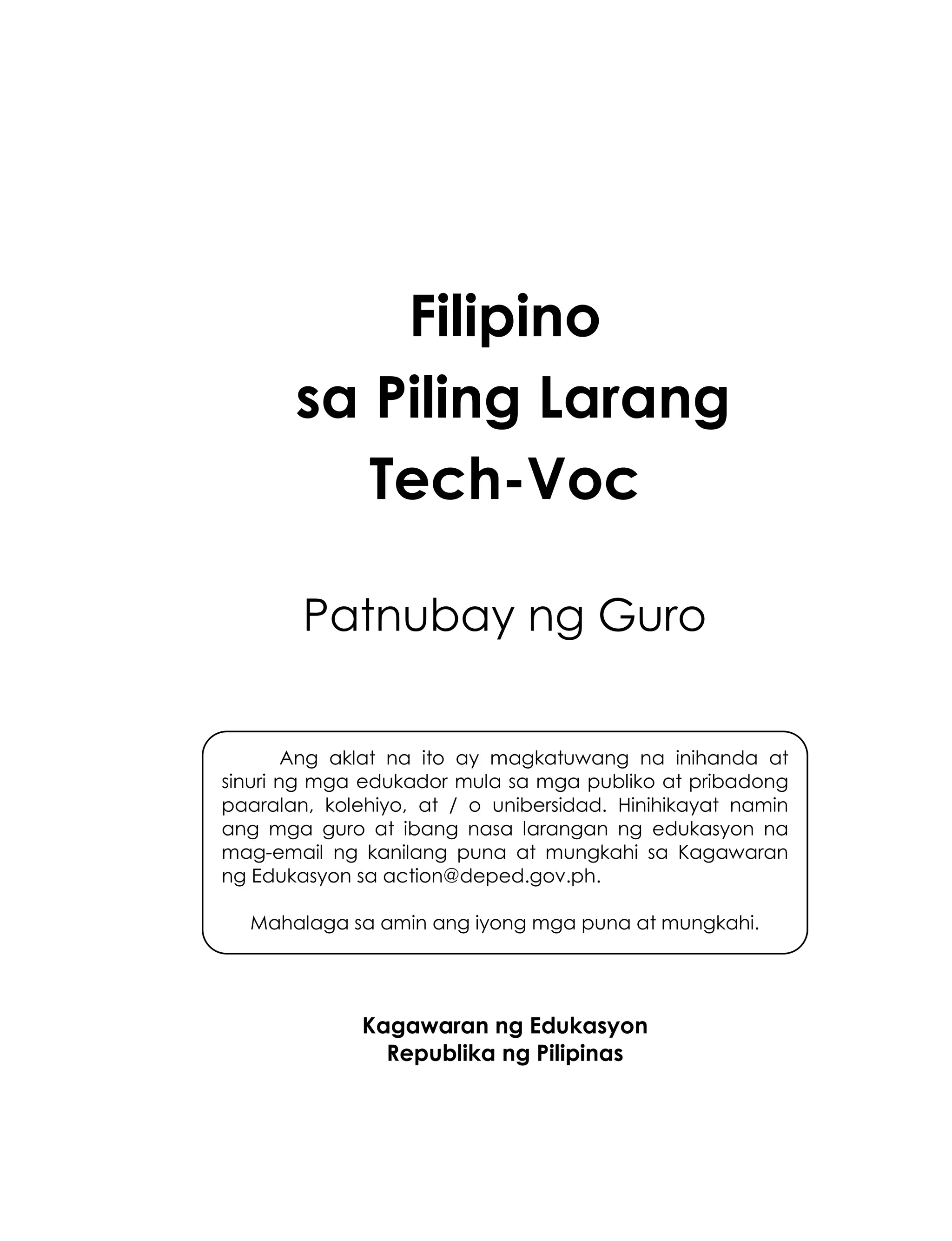 Piling La Rang Tech Voc Module Filipino sa Piling Larang Tech-Voc (Patnubay ng Guro) | PDF