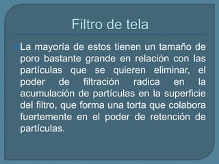 Filtros Nutscha a presión Se tienen 2tipos, uno de descarga manual y otro de automática. El primero es similar al filtro de vacío mientras que el 2o está dotado de un agitador que permite el mantenimiento de la suspensión durante el filtrado y la mejora de la eficacia por eliminación de la humedad residual de la torta. (Precio bastante elevado/complejidad del sistema).