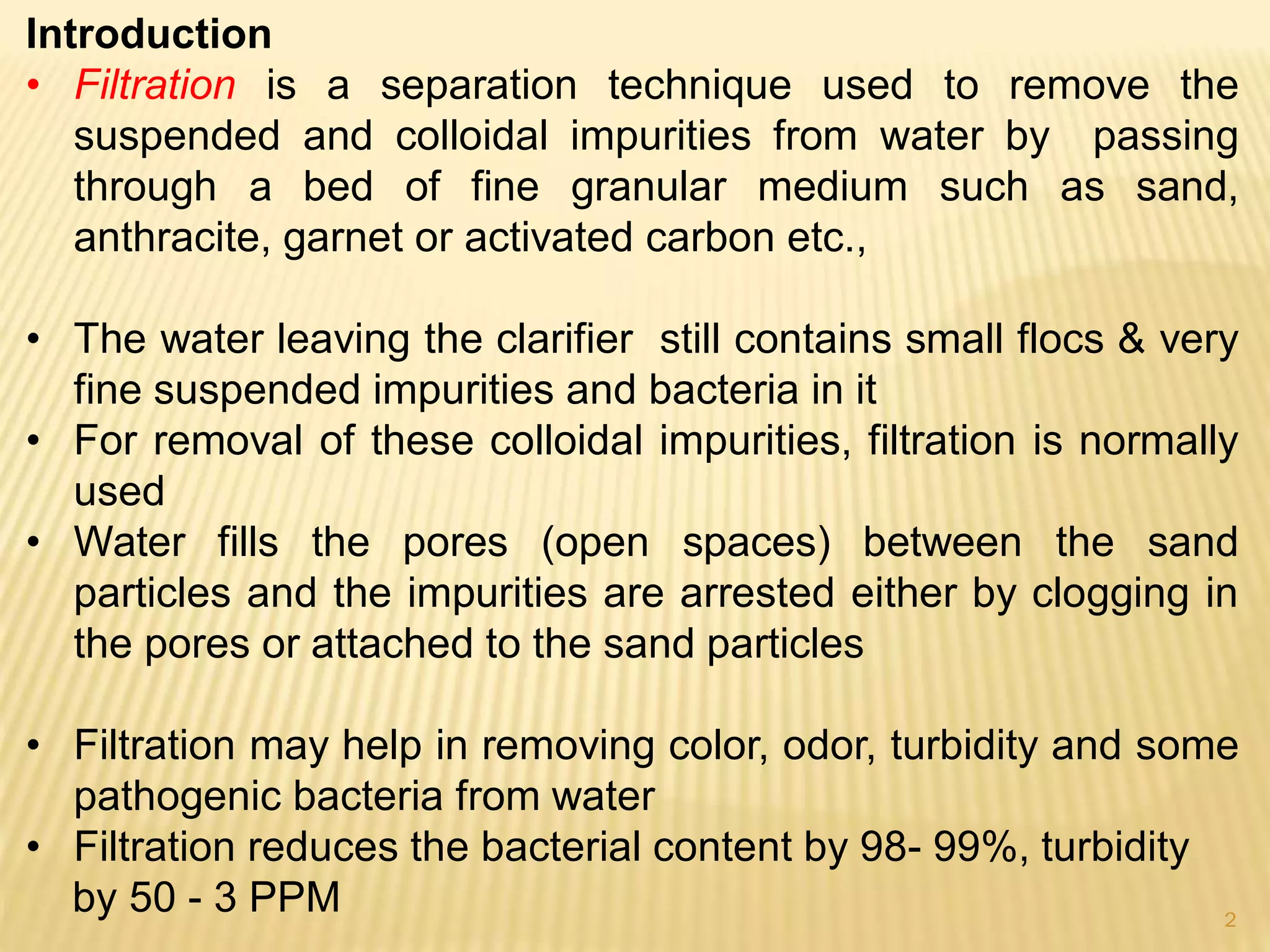 Filtration in water treatment PPT