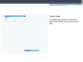 Fetch Feed
Le module apparaît dans le cadre ainsi
que le "Pipe Output" qui terminera votre
pipe.

 