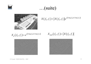 O.Venard - ESIEE/SIGTEL - 2005 12
…(suite)
( ) ( ) ( ) ( )
( )
2 2
, , h h v v
j f f
h v h v
X f f X f f e
πϕ πϕ
+
=
( ) ( ) ( )
( )
2 2
, h h v v
j f f
h v
X f f e
πϕ πϕ
ϕ
+
= ( ) ( )
mod , ,
h v h v
X f f X f f
=
 