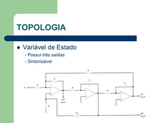 TOPOLOGIA

   Variável de Estado
    - Possui três saídas
    - Sintonizável
 