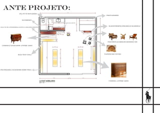 ante projeto:
COMODA/APARADOR ANTIQUARIO
COMODA ANTIQUARIO
TAPETE EM COURO
POLTRONAS SERGIO RODRIGUES
BARZINHO(PRATELEIRAS MADEIRA)
PROVADORES
PRATELEIRA MÁRMORE EMBUTIDA
BALCÃO/CAIXA
BALCÃO DE APOIO(EMBALAGENS E ARMAZENAMENTO)
BANHEIRO
PIA FUNCIONARIOS
ARMAZENAMENTO
ESC: 1:50
 