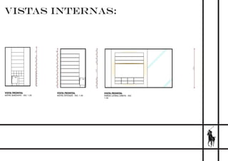 VISTAS INTERNAS:
VISTA FRONTAL
MÓVEL BARZINHO - ESC 1:50
VISTA FRONTAL
MÓVEL ESTOQUE - ESC 1:50
VISTA FRONTAL
PAREDE LATERAL DIREITA - ESC
1:50
 