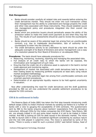 Fim project credit derivatives in india | PDF