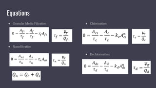 Equations
● Granular Media Filtration
● Nanofiltration
● Chlorination
● Dechlorination
 