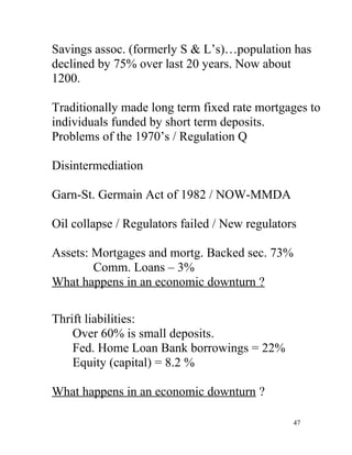 Savings assoc. (formerly S & L’s)…population has
declined by 75% over last 20 years. Now about
1200.

Traditionally made l...