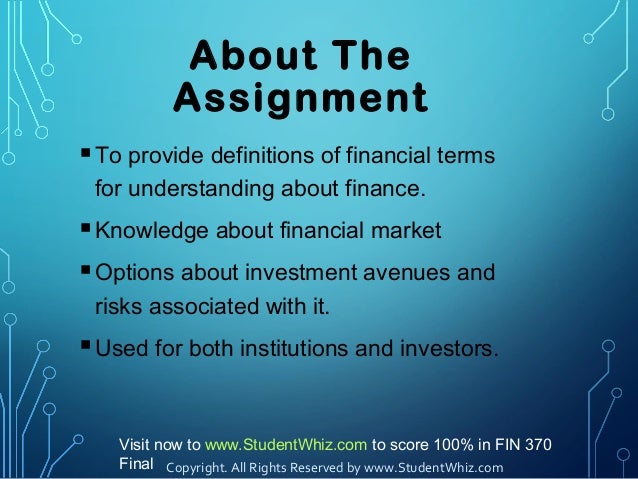 fin370 week 1 Fin 370 week 1 question and problem sets purpose of assignment provide students with a basic understanding of financial management, goal of the firm, and the basic financial statements. fin370 week 1 Fin 370 week 1 question and problem sets purpose of assignment provide students with a basic understanding of financial management, goal of the firm, and the basic financial statements.