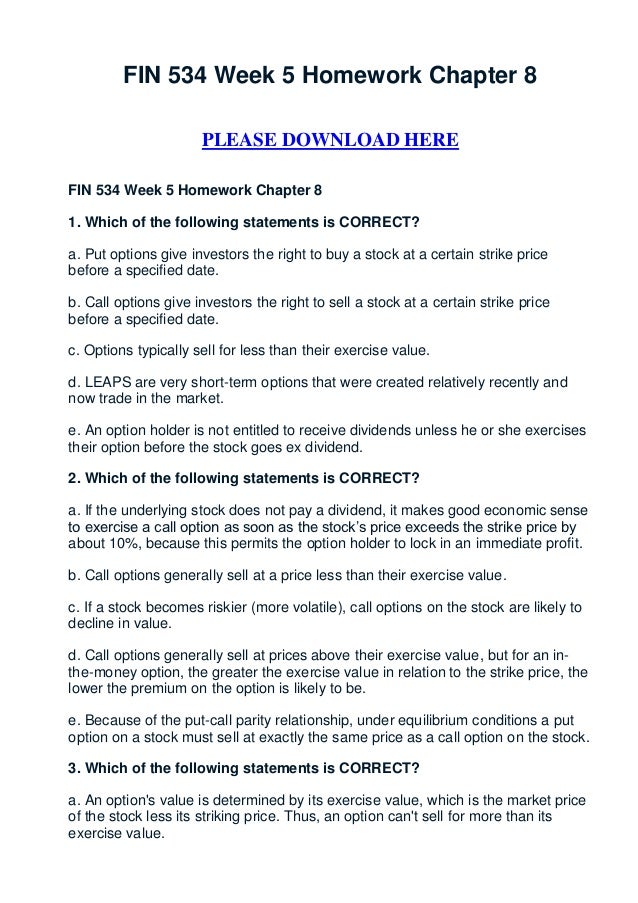 Fin 534 week 6 homework set 3 essay image