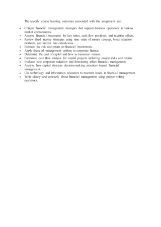 Fin 534 week 9 assignment 1 strayer | DOCX
