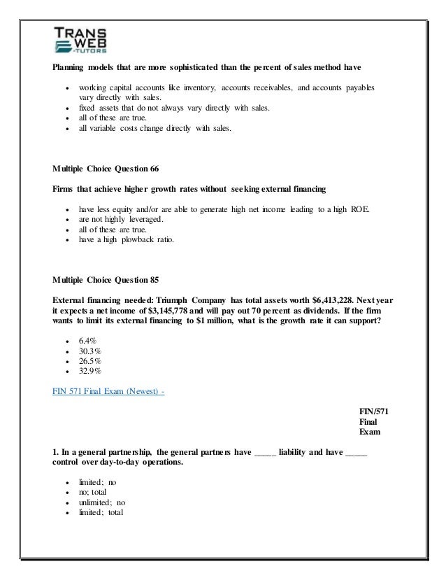 fin 571 final exam questions Fin 571 fin/571 final exam (30 questions with answers)100% correct related. fin 571 final exam questions Fin 571 fin/571 final exam (30 questions with answers)100% correct related.