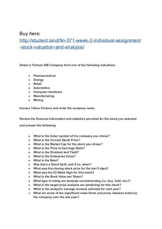 stock valuation assignment