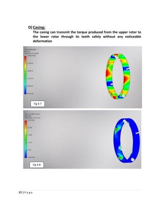 27 | P a g e
D) Casing:
The casing can transmit the torque produced from the upper rotor to
the lower rotor through its teeth safely without any noticeable
deformation
Fig 4-7
Fig 4-8
 