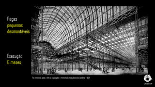 Foi removida após o fim da exposição e remontada no sudeste de Londres - 1854
Peças
pequenas
desmontáveis
Execução
6 meses
 