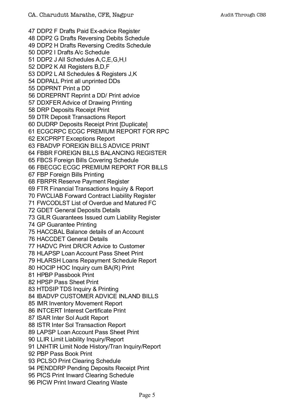 Finacle Menus and F Keys
