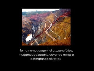 Tornamo-nos  engenheiros planetários , mudamos paisagens, cavando minas e desmatando florestas.  