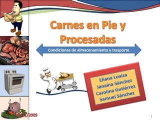 Carnes en Pie y Procesadas Condiciones de almacenamiento y trasporte &lt; Eliana Loaiza Janaína Sánchez Carolina Gutiérrez Samuel Sánchez 