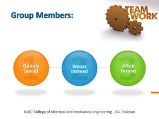 Gulraiz
Javaid
Waqas
rasheed
Aftab
Farooq
NUST College of electrical and mechanical engineering , ISB, Pakistan
 