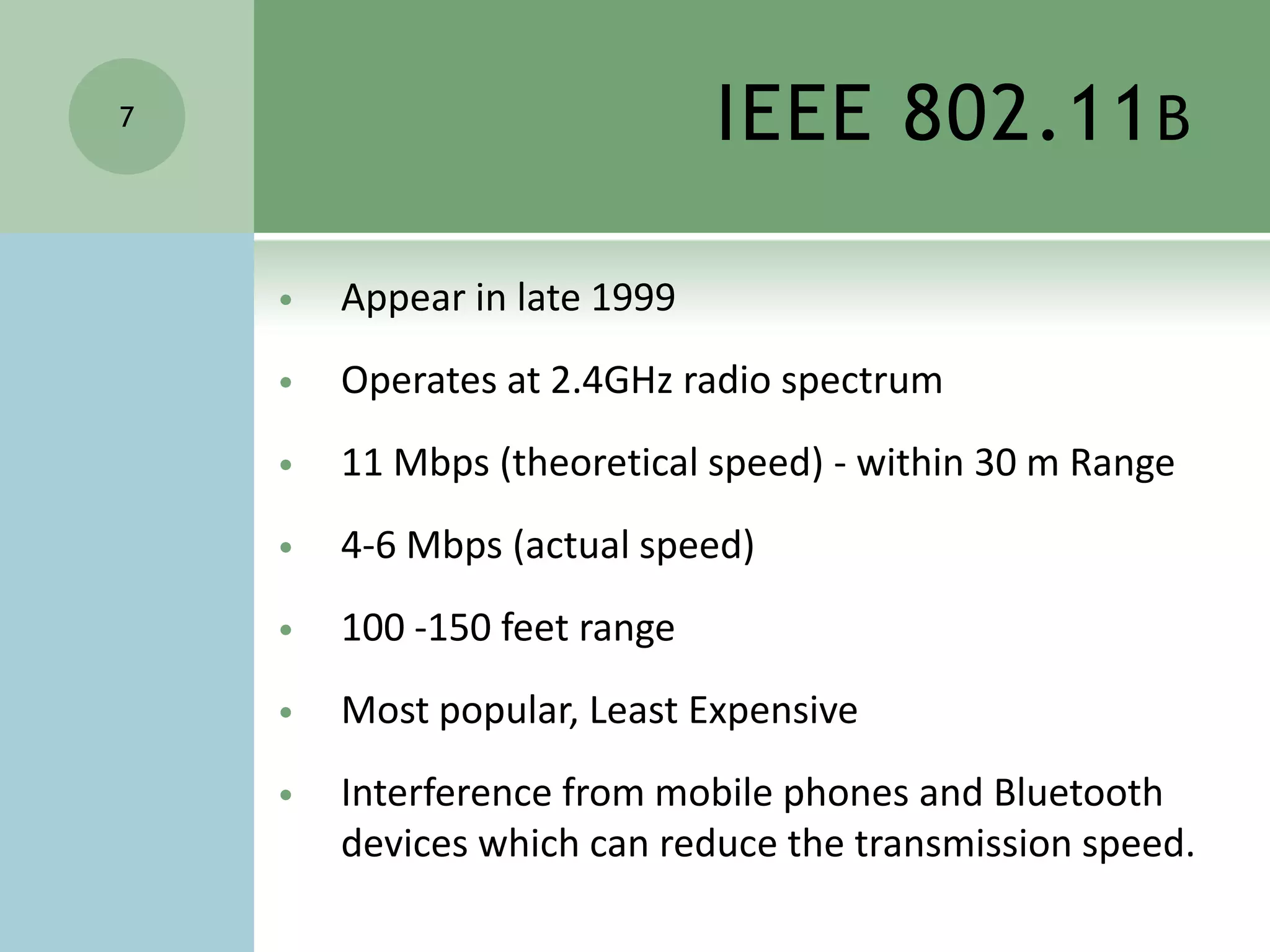 IEEE 802.11bAppear in late 1999