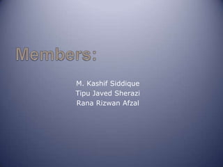 Members:M. Kashif SiddiqueTipu Javed SheraziRana Rizwan Afzal