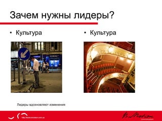 Зачем нужны лидеры? Культура Культура Лидеры вдохновляют изменения 