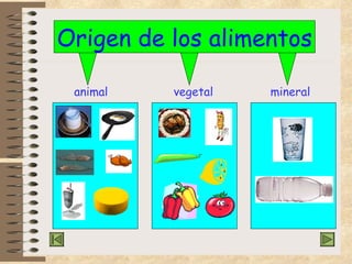 Origen de los alimentos animal vegetal mineral 