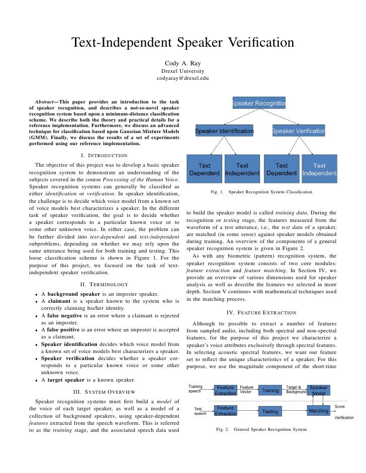 TextIndependent Speaker Verification Report