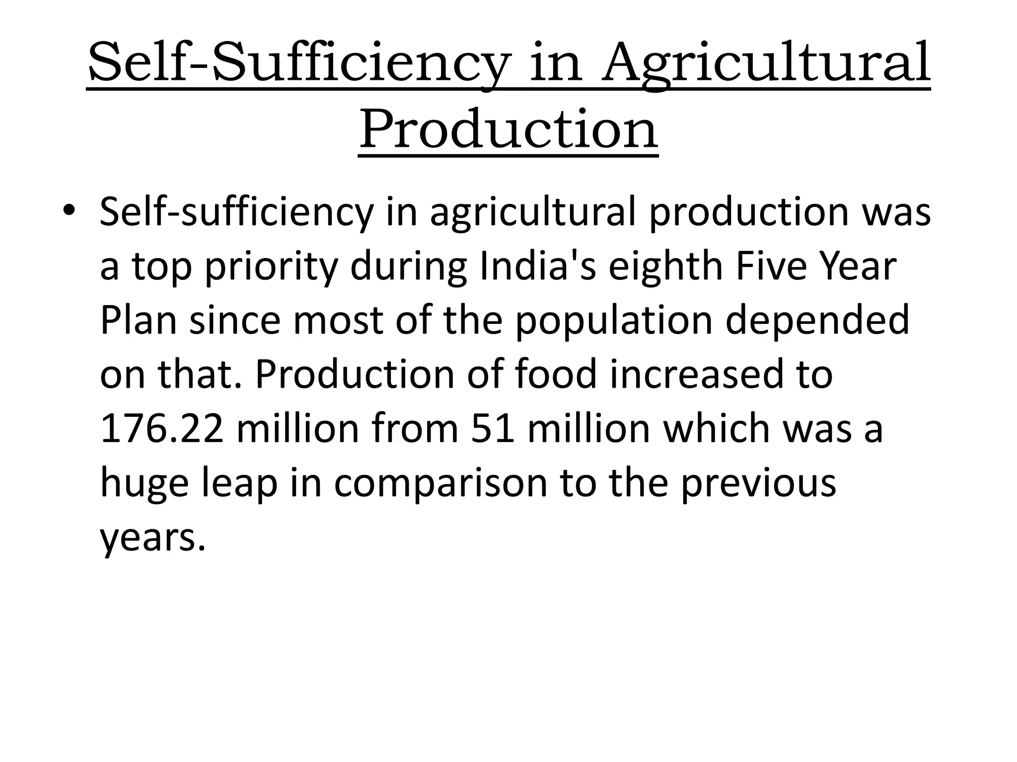 Socio economic structure5th Five Year Plan Of IndiaThe 5th Five Year Plan commenced on 1974 and extended till 1979.  The objective of the 5th Five Year Plan was to increase the level of employment, reduce poverty and to attain self sufficiency in agriculture.India's development in every sector takes place through the five year plans which are laid out by the Planning Commission.They not only lay out the plans but also monitor the execution of those plans and make sure that all the machineries of the Center and the state work in coordination.