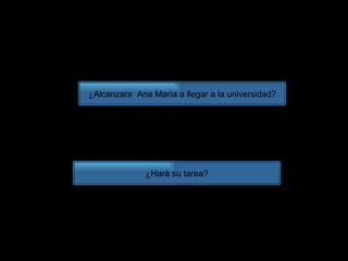 ¿Hará su tarea? ¿Alcanzara  Ana María a llegar a la universidad? 