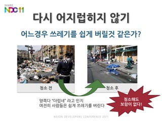 어느경우 쓰레기를 쉽게 버릴것 같은가?청소 전청소 후청소해도보람이 없다!양쪽다 “더럽네” 라고 인지여전히 사람들은 쉽게 쓰레기를 버린다다시 어지럽히지 않기