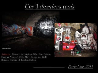 C e s  3  d er nie rs m ois Paris Nov. 2011 Artistes  : Conor Harrington, SheOne, Saber, How & Nosm, C215, Alice Pasquini, Will Barras, Futura et Tristan Eaton  