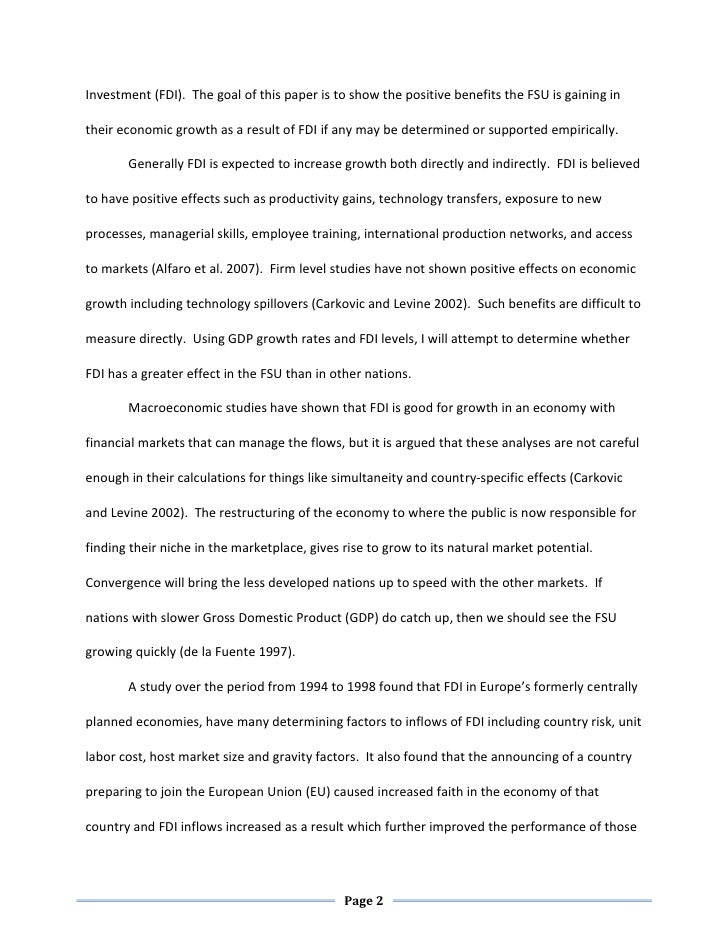 Foreign Direct Investment In The Former Soviet Union