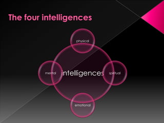 physical




mental   intelligences   spiritual




             emotional
 