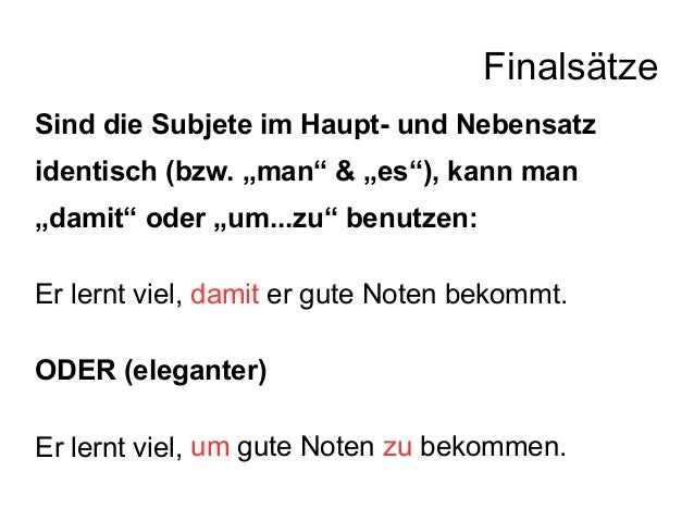Finalsätze Damit Um Zu übungen