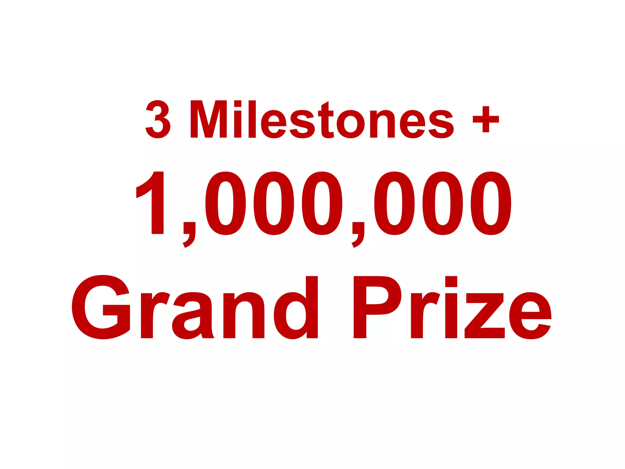3 Milestones +

1,000,000
Grand Prize

 