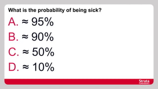 What is the probability of being sick?

A.  ≈ 95%
B.  ≈ 90%
C.  ≈ 50%
D.  ≈ 10%

 