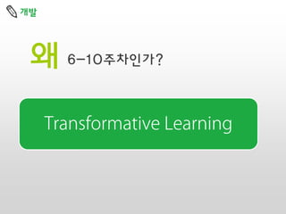 개발

왜 6-10주차인가?
차별체험

드라마
내면화
성찰

시나리오

 