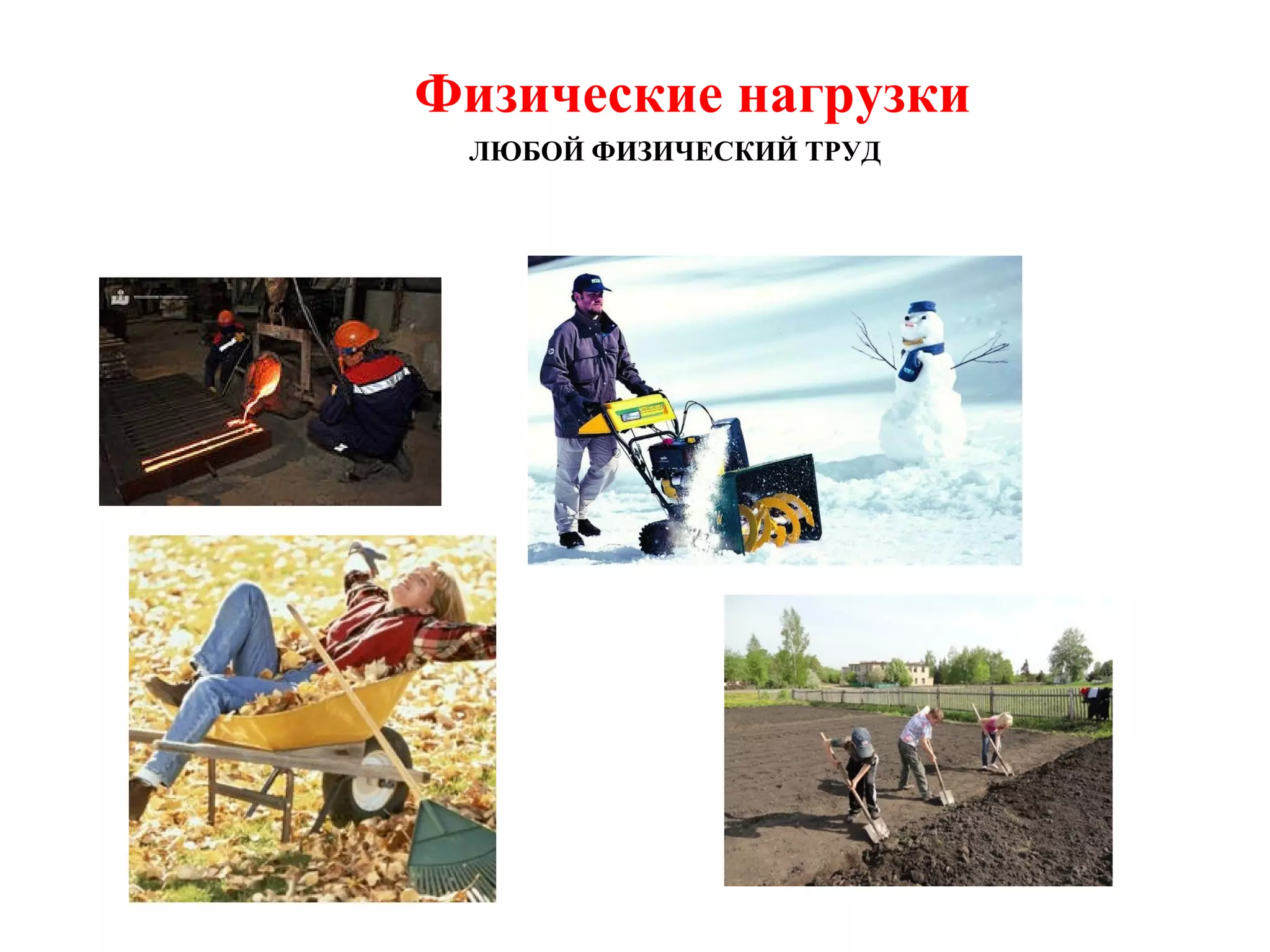 Физические нагрузки
ЛЮБОЙ ФИЗИЧЕСКИЙ ТРУД

 
