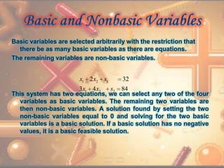 Non Basic Variables Vs Basic Math LINEAR PROGRAMMING | PPTX