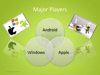 ANDROID
PROS
• Java language.
• Open-source platform.
• Largest market share.
• Google Play Store, benefits from Google’s ...
