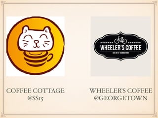 COFFEE COTTAGE 
@SS15 
WHEELER’S COFFEE 
@GEORGETOWN 
 