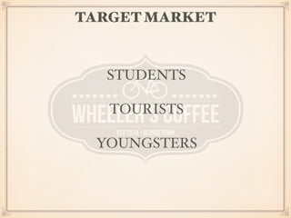 TARGET MARKET 
STUDENTS 
TOURISTS 
YOUNGSTERS 
 